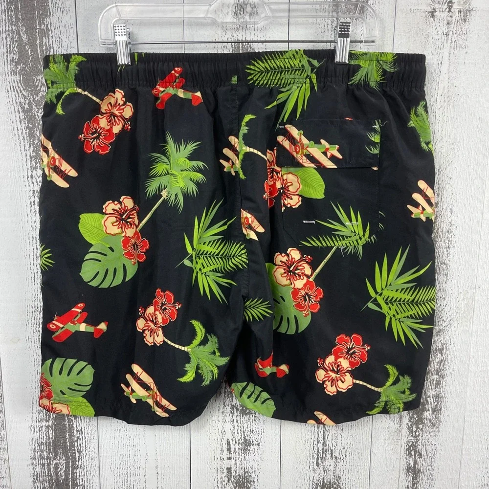 U.S‎ Polo Assn Tropical Swim Trunks XL Black Floral Beach Shorts Mesh